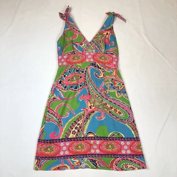 Lilly Pulitzer Silk Sleevless V Neck Dress Tie Shoulder Size Small - Picture 10 of 10